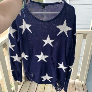 FOREVER 21 CORALINE BLUE AND WHITE STAR SWEATER